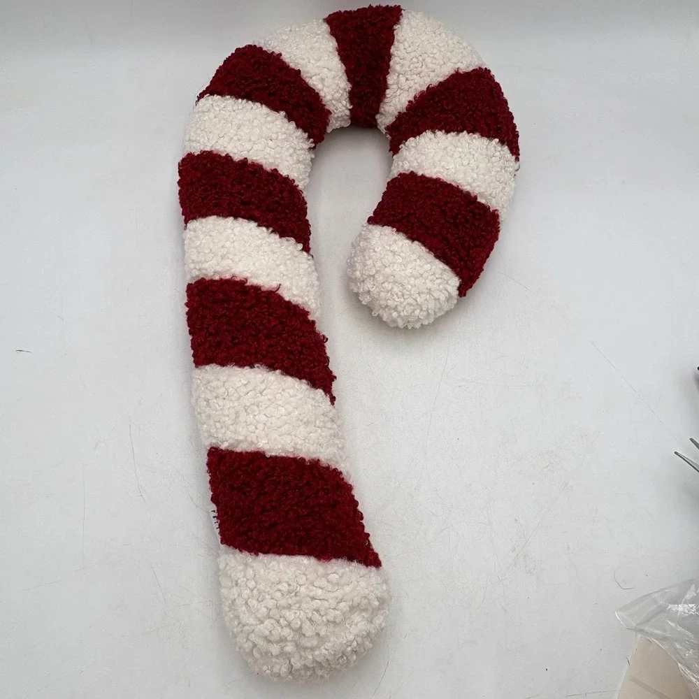 Pottery Barn Candy Cane Pillow 20in Red White Christmas Sherpa Holiday